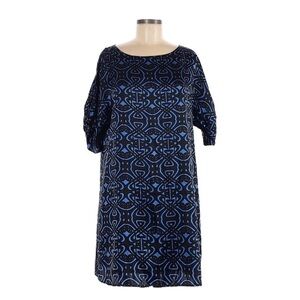 Laundry By Design 100% Silk Charmeuse Blue Boho Medallion Shift Dress Size 6